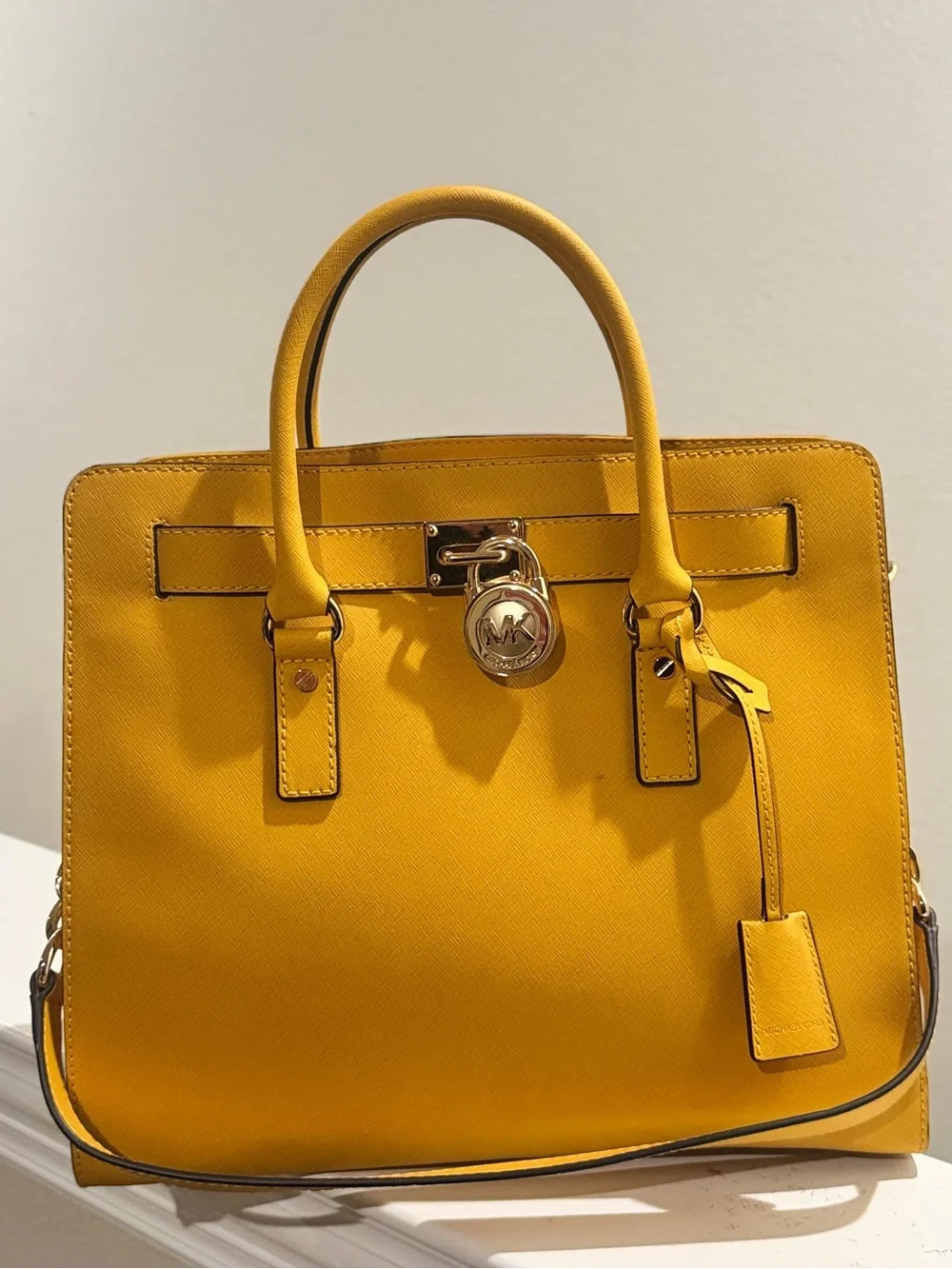Michael Kors Yellow Saffiano Leather Hamilton North South Tote.